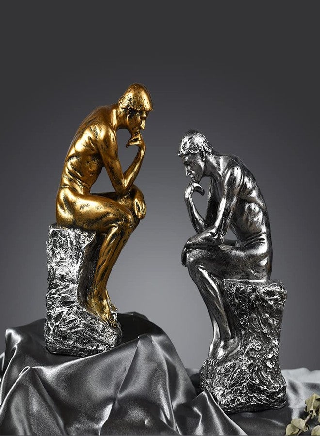 FUNSXBUG 10 Inch Resin The Thinker Statue Thinking Man Sculptures Collectible Figurine Home Office Decor Living Room Decoration (Gold) - Image 3
